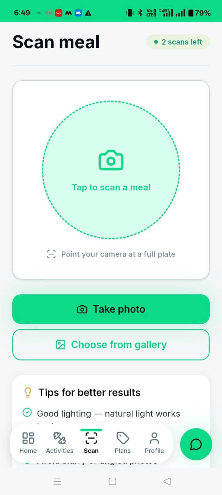 FitbasixAI meal scanning screen